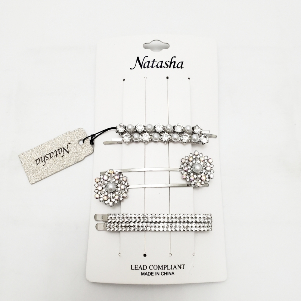 Natasha Rhinestone and Pearl Hair Clips